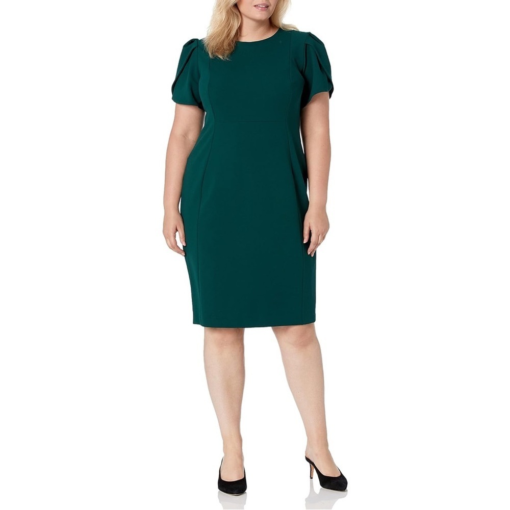 NWT Calvin Klein ‘Women’s Plus Sized Tulip-Sleeved Sheath Dress’ in “Malachite”